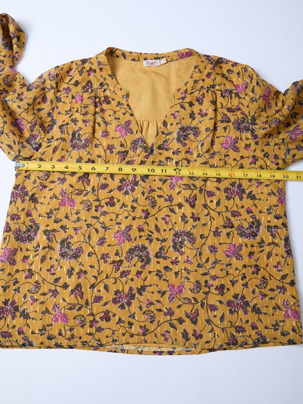 Faherty Silk Cotton Blend Floral Print Long Sleeve V-Neck Blouse Boho Summer - Picture 11 of 11